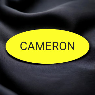 Yellow Oval Name Tag Badge Pin or Magnetic 3 inch
