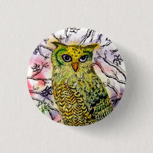 Yellow Owl 1 Inch Round Button