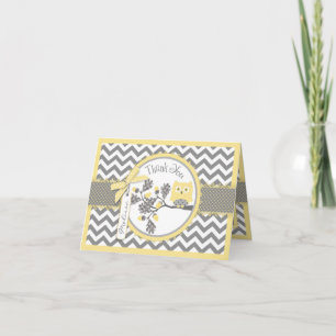 Yellow Owl Chevron Print Thank You Card