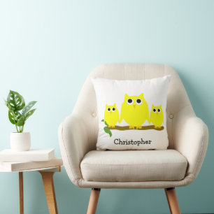 Yellow Owls Design Personalised Throw Pillow