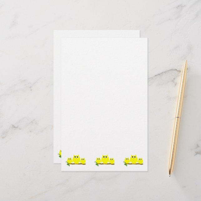 Yellow Owls Design Stationery (Front/Back In Situ)