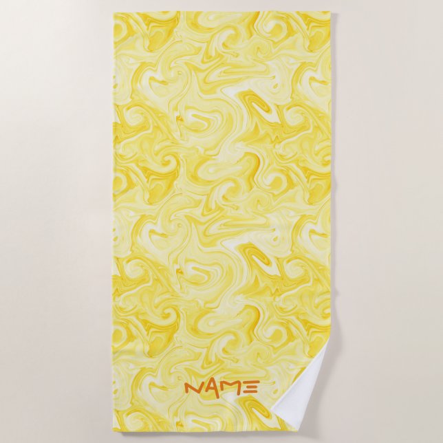 Yellow Paint Art NAME Orange Modern Surfer Ocean Beach Towel (Front)