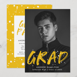 Yellow Paint Splatter Photo Graduation Party Invitation