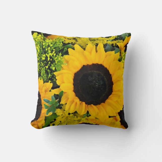Yellow painted sunflowers throw pillow (Front)