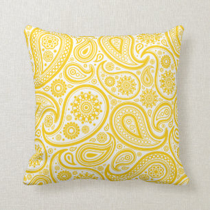 Yellow Paisley Floral Pattern Pillow