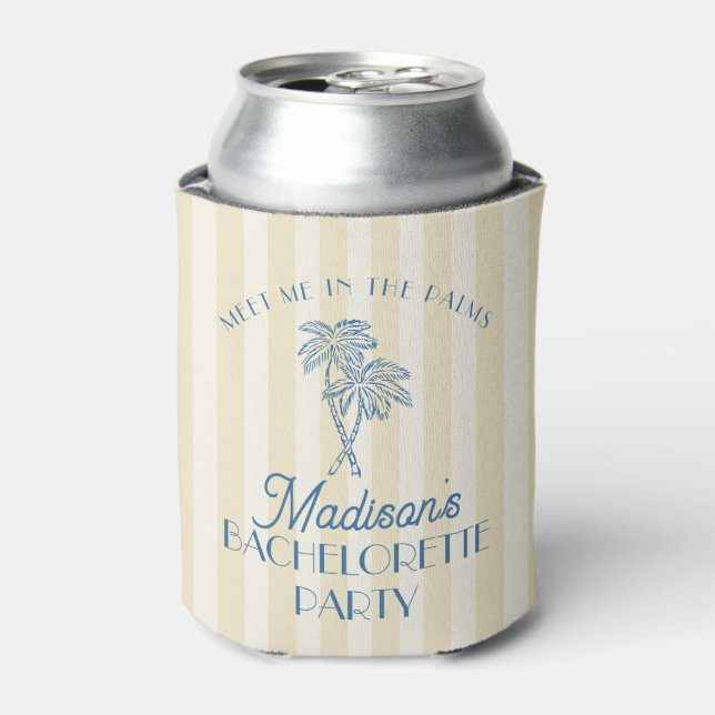 Yellow Palm Spring Pastel Beach Bachelorette Party Can Cooler (Can Front)