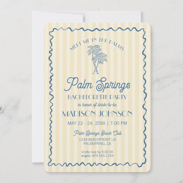 Yellow Palm Spring Pastel Beach Bachelorette Party Invitation (Front)