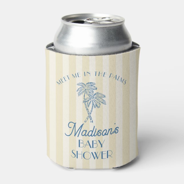 Yellow Palm Springs Pastel Beach Baby Shower Can Cooler (Can Front)
