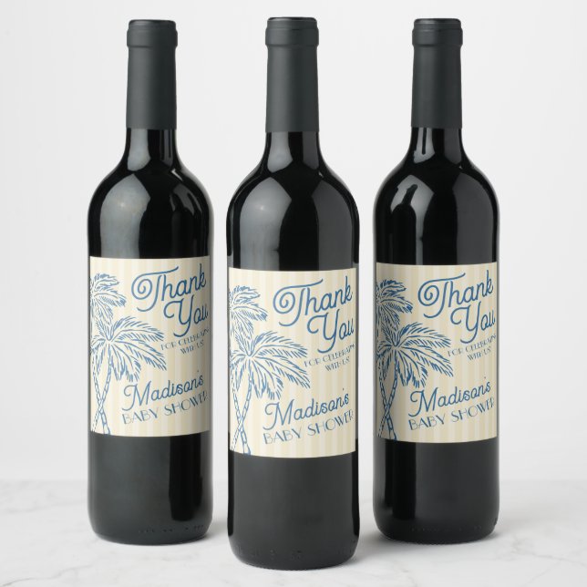 Yellow Palm Springs Pastel Beach Baby Shower Favou Wine Label (Bottles)