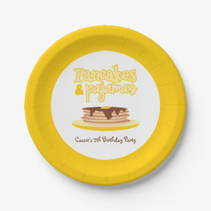 Yellow Pancakes and Pyjamas Birthday Party Paper Plate