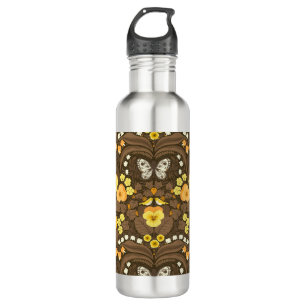 Yellow pansies, birds and butterflies 710 ml water bottle