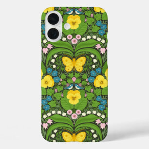 Yellow pansies, birds and butterflies iPhone 16 plus case