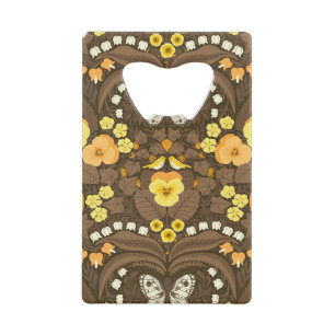 Yellow pansies, birds and butterflies credit card bottle opener
