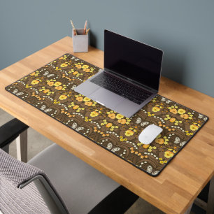 Yellow pansies, birds and butterflies desk mat