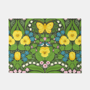 Yellow pansies, birds and butterflies doormat