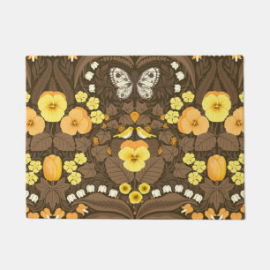 Yellow pansies, birds and butterflies doormat