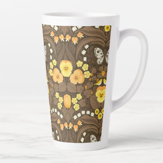 Yellow pansies, birds and butterflies latte mug (Right)
