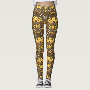 Yellow pansies, birds and butterflies leggings