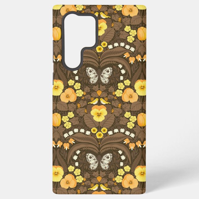 Yellow pansies, birds and butterflies samsung galaxy s22 ultra case (Back)