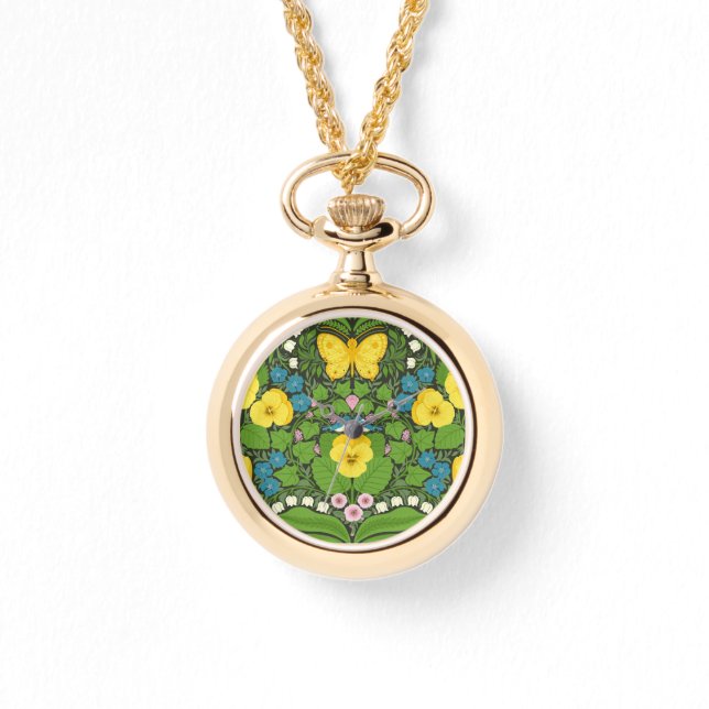 Yellow pansies, birds and butterflies watch (Front)