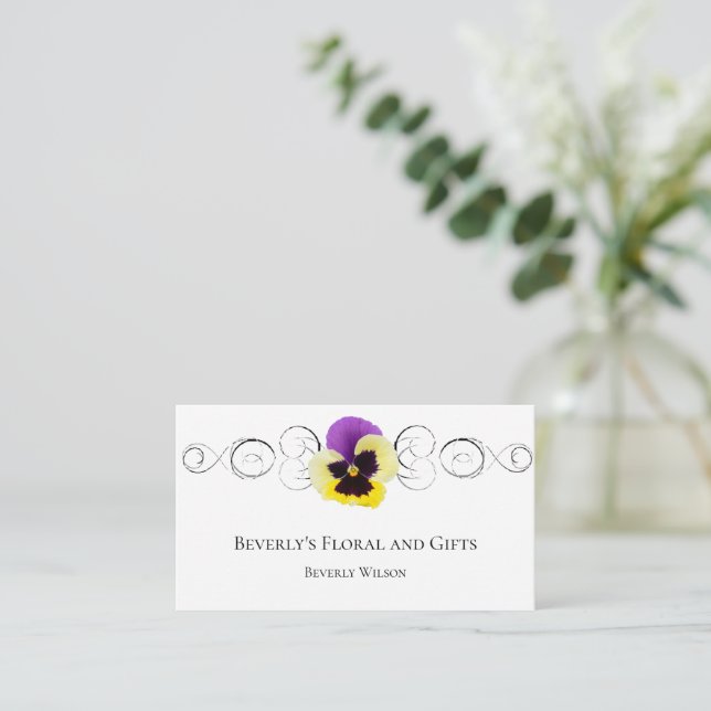 Yellow Pansy Daisy Floral Shop Business Card (Standing Front)