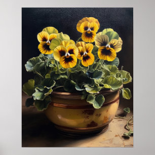 Yellow Pansy Flowers Art Print Poster
