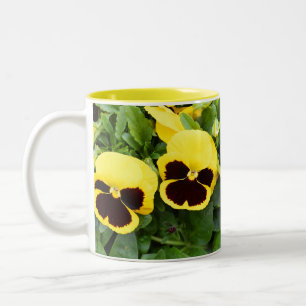 Yellow pansy flowers Two-Tone coffee mug