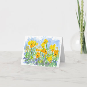 Yellow Pansy Flowers Watercolor Art Thank You Card