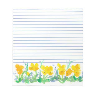 Yellow Pansy Flowers Watercolor Floral Art Notepad