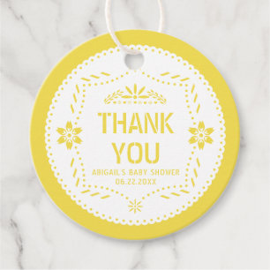 Yellow papel picado Thank You Baby Boy Shower Favour Tags