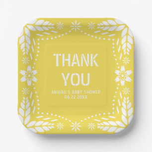 Yellow papel picado Thank You Baby Shower Paper Plate