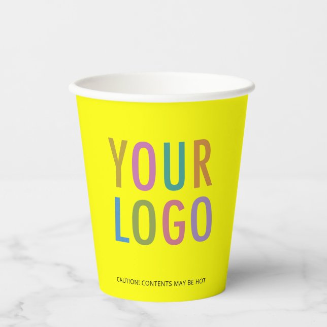 Yellow Paper Cups Custom Company Logo Branded 8 oz (Front)