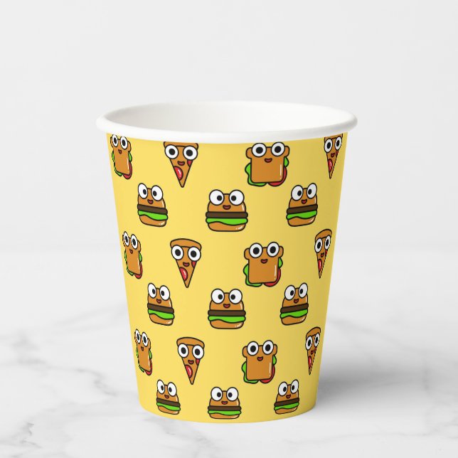 yellow Paper cups with cute colourful fast food (Front)