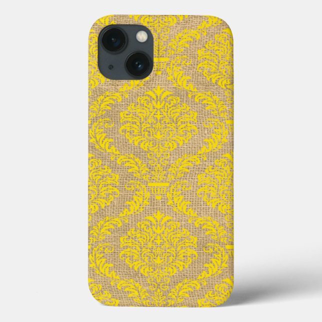 Yellow Parisian Moods Damask Case-Mate iPhone Case (Back)