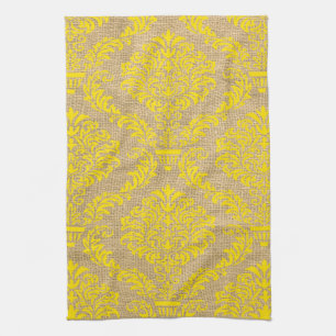 Yellow Parisian Moods Damask Kitchen Towel