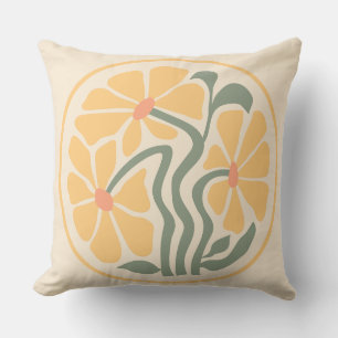 Yellow Pastel Abstract Flower Square Throw Pillow