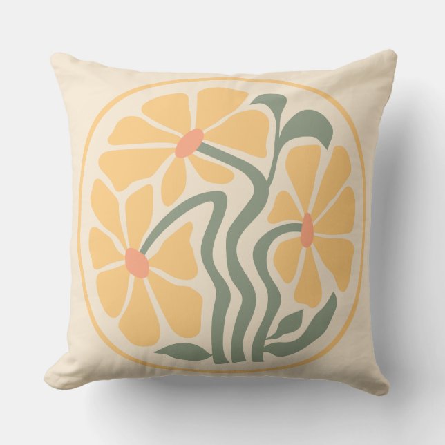Yellow Pastel Abstract Flower Square  Throw Pillow (Front)