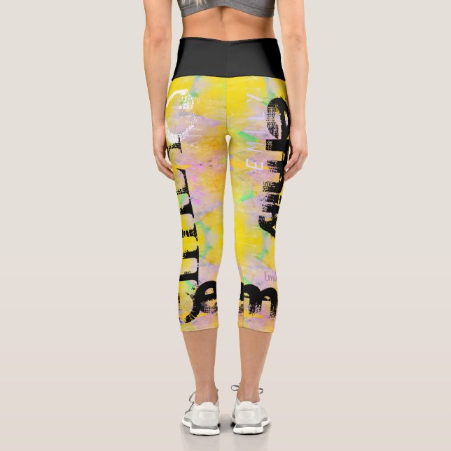 Yellow pastel colour personalized Name 5 Letters C Capri Leggings (Back)