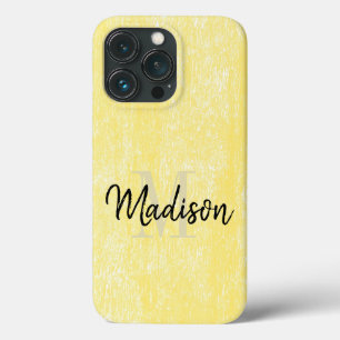 Yellow Pastel Wood Texture Initial Name Custom iPhone 13 Pro Case