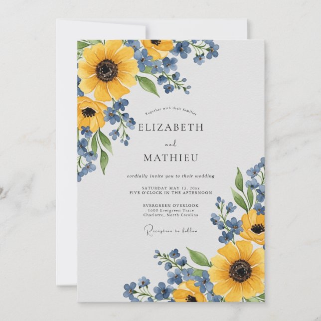 Yellow Pastoral Botanical Wedding Invitation (Front)