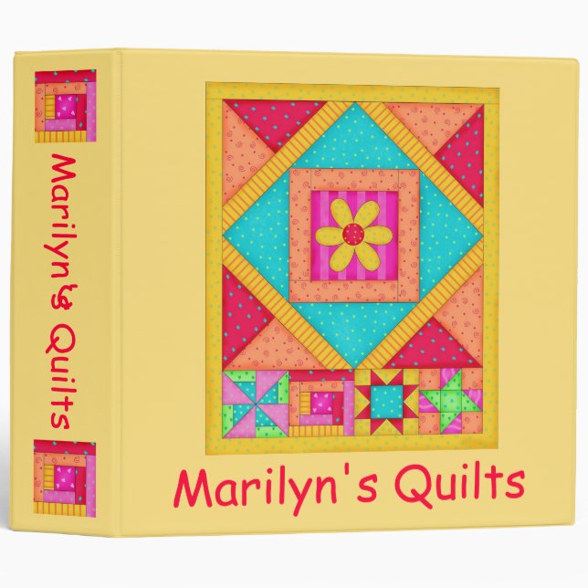 Yellow Patchwork Name Personalized Quilt Notebook Binder (Front/Spine)