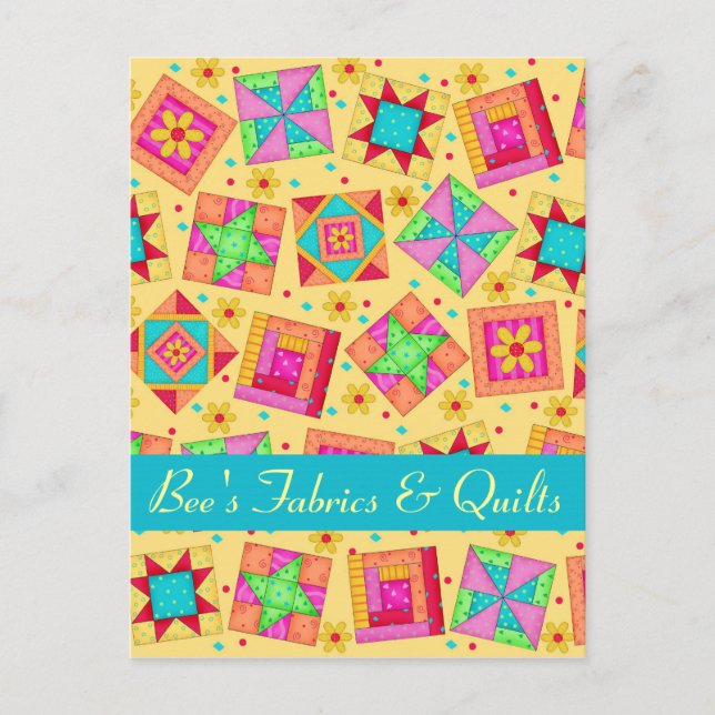 Yellow Patchwork Quilt Art Store Announcement (Front)