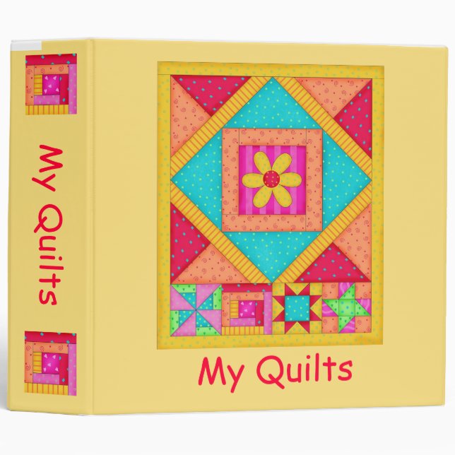 Yellow Patchwork Quilt Binder or Album (Front/Spine)