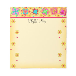 Yellow Patchwork Quilt Block Art Notepad