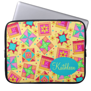 Yellow Patchwork Quilt Block Art Personalized Laptop Sleeve