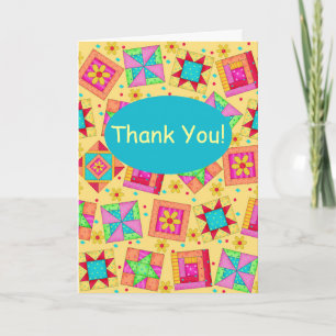 Yellow Patchwork Quilt Block Art Thank You Card