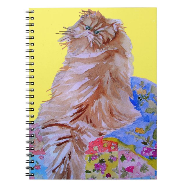 Yellow Patchwork Quilt Fluffy Cat cats Notebook (Front)