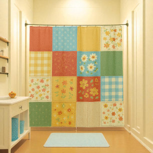 Yellow Patchwork Quilt Rustic Farmhouse Floral