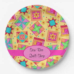 Yellow Patchwork Quilt Shop Customized Party Paper Plate