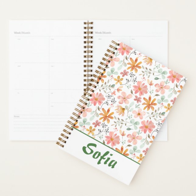 Yellow pattern botanical green name orange planner (Display)